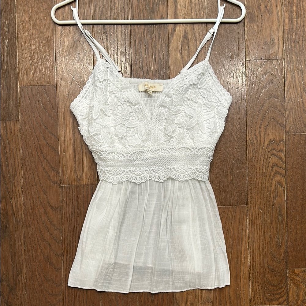 White Smocked Peplum Camisole Top